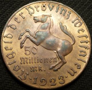 German Westphalia 1923 50 Million Mark Inflation Notgeld Token (32.  9 Gm,  44 Mm)