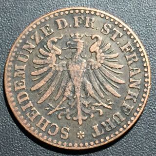 Old Foreign World Coin: 1860 German States Frankfurt 1 Heller