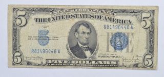 Treasurer Clarke 1934 - D $5.  00 Silver Certificate Blue Seal Us Note 357
