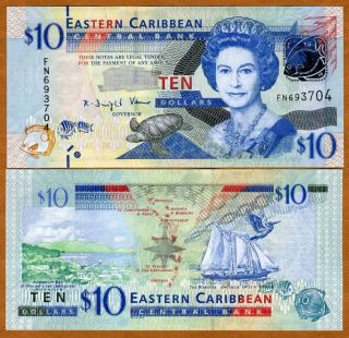 Eastern East Caribbean,  $10,  Nd (2012),  P - 52,  Unc,  Upgraded