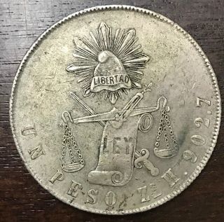 1873 Cnp Mexico Silver Un Peso Crown Coin