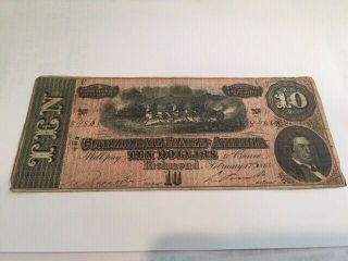 Confederate States Of America $10 Note,  February 17,  1864