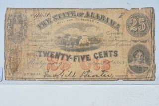 1863 25c The State Of Alabama Twenty Five Cent Fractional Obsolete Southern Curr