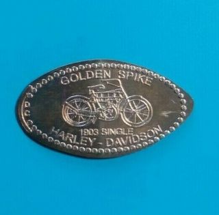 1903 Single Motorcycle Golden Spike Harley Davidson 2 - Sided Pressed Copper Penny