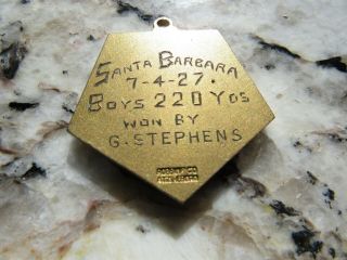 Vintage Swimming Sport Medal Award Pin Gold Metal 1927 Boys 220 Yds. 2