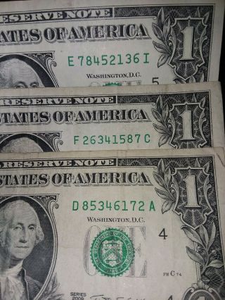 $1 Bill Fancy Serial Number Mixed Ladder Note 2 - 2013 & 1 - 2009 (3 For 1 Price)