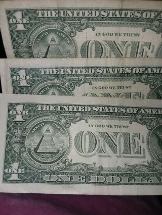 $1 Bill Fancy Serial Number Mixed Ladder Note 2 - 2013 & 1 - 2009 (3 for 1 price) 4