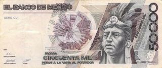 México 50,  000 Pesos 1.  2.  1988 Series Cv Prefix Yu Circulated Banknote 4lb