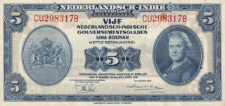 Netherlands Indies 5 Gulden 1943 Aunc/unc