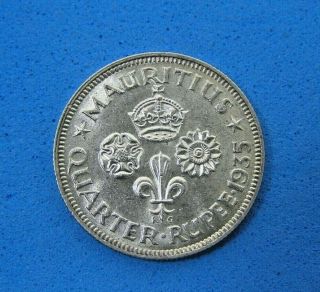 Mauritius 1/4 Rupee Silver Coin,  1935,  Choice Au To Unc With Luster Flashy White