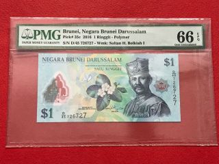 183bid Brunei 1 Ringgit D/45 726727 Polymer (2016) P35c Pmg 66 Epq