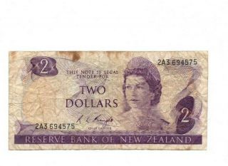 Bank Of Zealand 2 Dollars 1975 - 1977 Vg
