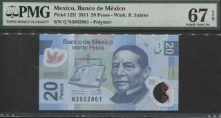 Tt Pk 122i 2011 Mexico 20 Pesos " Benito Juarez " Pmg 67 Epq Gem Unc