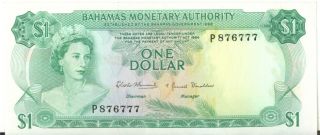 Bahamas Monetary Authority 1968 $1 One Dollar P - 27 Ef