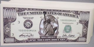 Of 100 Usa U.  S.  One Million Dollar Bills Money Novelty Us