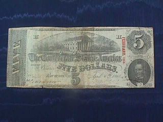 T - 60 Apr.  6,  1863/ Feb.  1864 (red Overprint) Confederate $5 Note: Plate H
