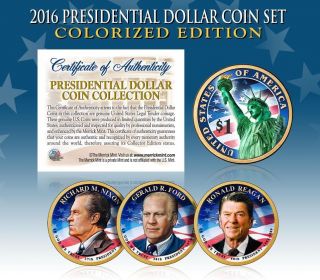 2016 U.  S.  Colorized Presidential $1 Dollar Coins Complete Set Of 3