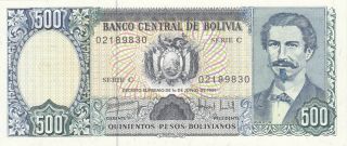 500 Pesos Unc Banknote From Bolivia 1981 Pick - 166