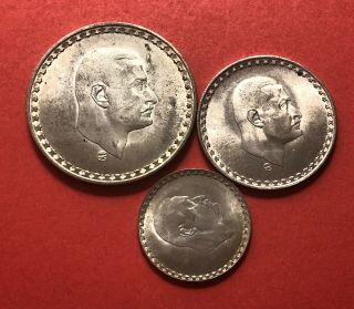 Egypt - 1970 - 3 Silver Coins Set (gamal Abd Elnasser) 1p. ,  50pt&25pt).