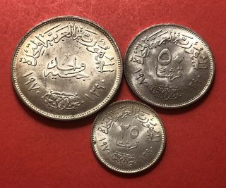 EGYPT - 1970 - 3 SILVER COINS SET (GAMAL ABD ELNASSER) 1P. ,  50PT&25PT). 6