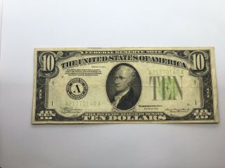 1934 $10 Federal Reserve Note Lime Green