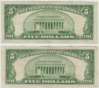 1953 and 1953 - A $5.  00 Silver Certificates,  Average Circulated 2