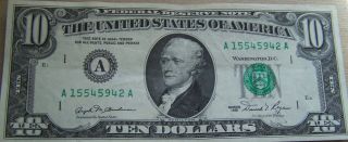 1981 Circulated $10.  00 Federal Reserve Note,  Boston