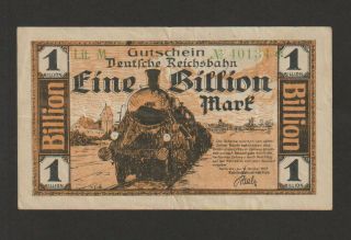 " German Inflationary Notgeld,  " Karlsruhe " 1 Billion Mark,  15.  10.  1923,  Vf,  Cat S - 1277