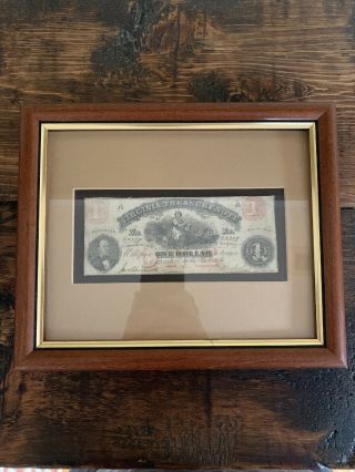 1862 $1 Virginia Treasury Note Civil War Era Obsolete Currency In Frame