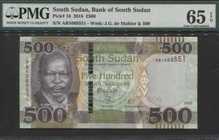 Tt Pk 16 2018 South Sudan 500 Pounds " Dr.  John Garang De Mabior " Pmg 65 Epq Gem