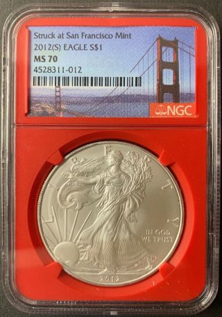 Struck At San Francisco 2012 (s) $1 American Silver Eagle Dollar Ngc Ms70