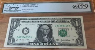 $1 Federal Reserve Note W/ Repeat Serial Number Graded 66ppq