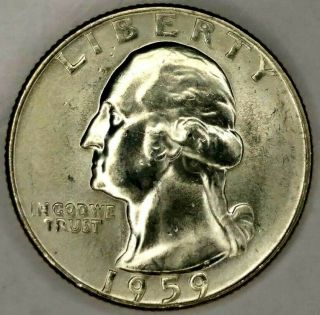 1959 - P 25c Washington Quarter 19stl0514 Bu 90 Silver 50 Cents For