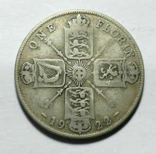 1922 Great Britain FLORIN.  50 Silver Coin Large 28mm.  King George V 2