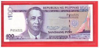 2007 Philippines 100 Peso Nds Arroyo Single Prefix Ladder No.  P 654321 Unc