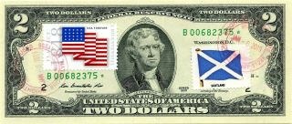 $2 Dollars 2013 Stamp Cancel Flag Of Un From Scotland Lucky Money Value $347.  5