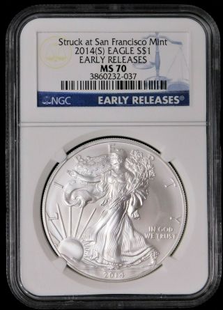 2014 (s) Silver Eagle Dollar - Ngc Ms70 - Early Releases