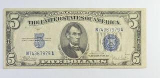 Crisp - 1934 - C $5.  00 Silver Certificate Us Note - Historic Silver On Demand 255