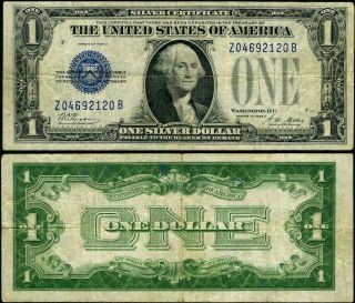 One 1928 Blue seal Silver Certificate One Dollar Z - B Block funny money 3