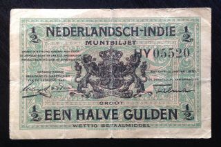 Netherlands Indies (indonesia) 1920 Muntbiljet Issue 1/2 Gulden,  P - 102,  F,