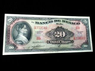 Mexico 1965 20 Pesos La Corregidora Banknote,  Series Bar Paper Money Unc