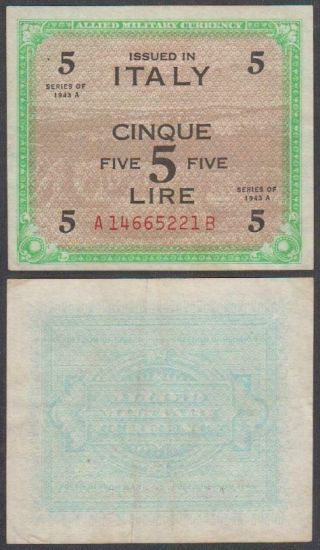 Italy - Wwii Allied Military Currency,  5 Lire,  1943,  Vf,  P - M12