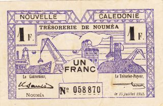 1 Franc Very Fine Banknote From French Caledonia 1942 Pick - 52