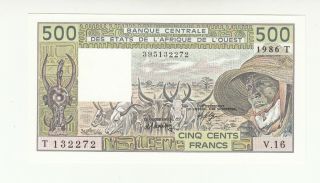 West African States Togo 500 Francs 1986 Aunc P806ti