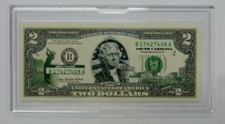 2003 - A $2 Uncirculated Frn South Carolina Overprint In Acrylic Case