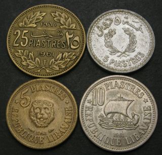 Lebanon 5,  10,  25 Piastres 1954/1961 - 4 Coins - 2743