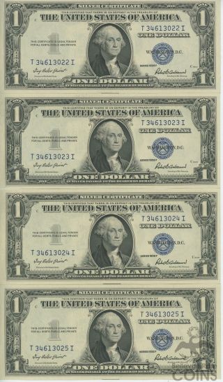 Set Of 4: 1935 F $1 Silver Certificate Blue Seal Washington Dollar
