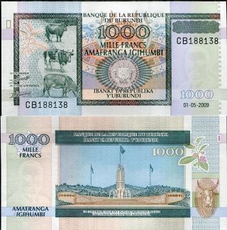 Burundi 1000 1,  000 Francs 2009 P 46 Unc