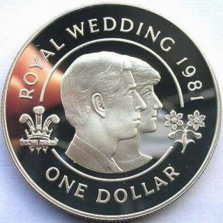 Bermuda 1981 Royal Wedding Dollar Silver Coin,  Proof