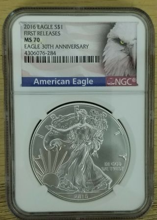 2016 American Silver Eagle $1 First Releases Ngc Ms 70 30th Anniversary
